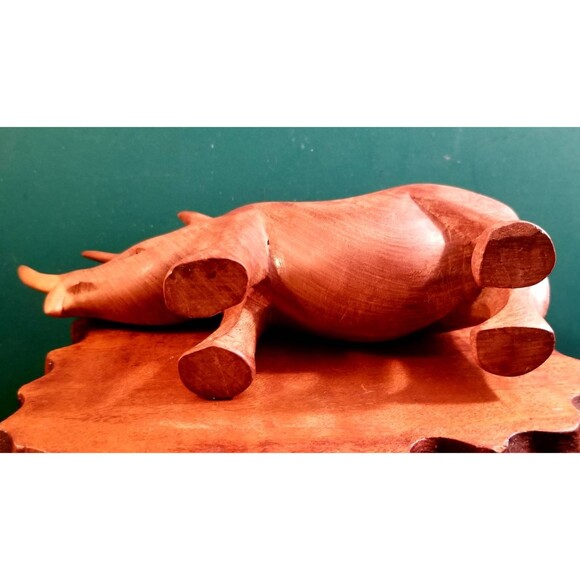 Vintage Rhino Rhinoceros Hand Carved Teak Wood Figurine African Kenya Safari - Picture 7 of 7